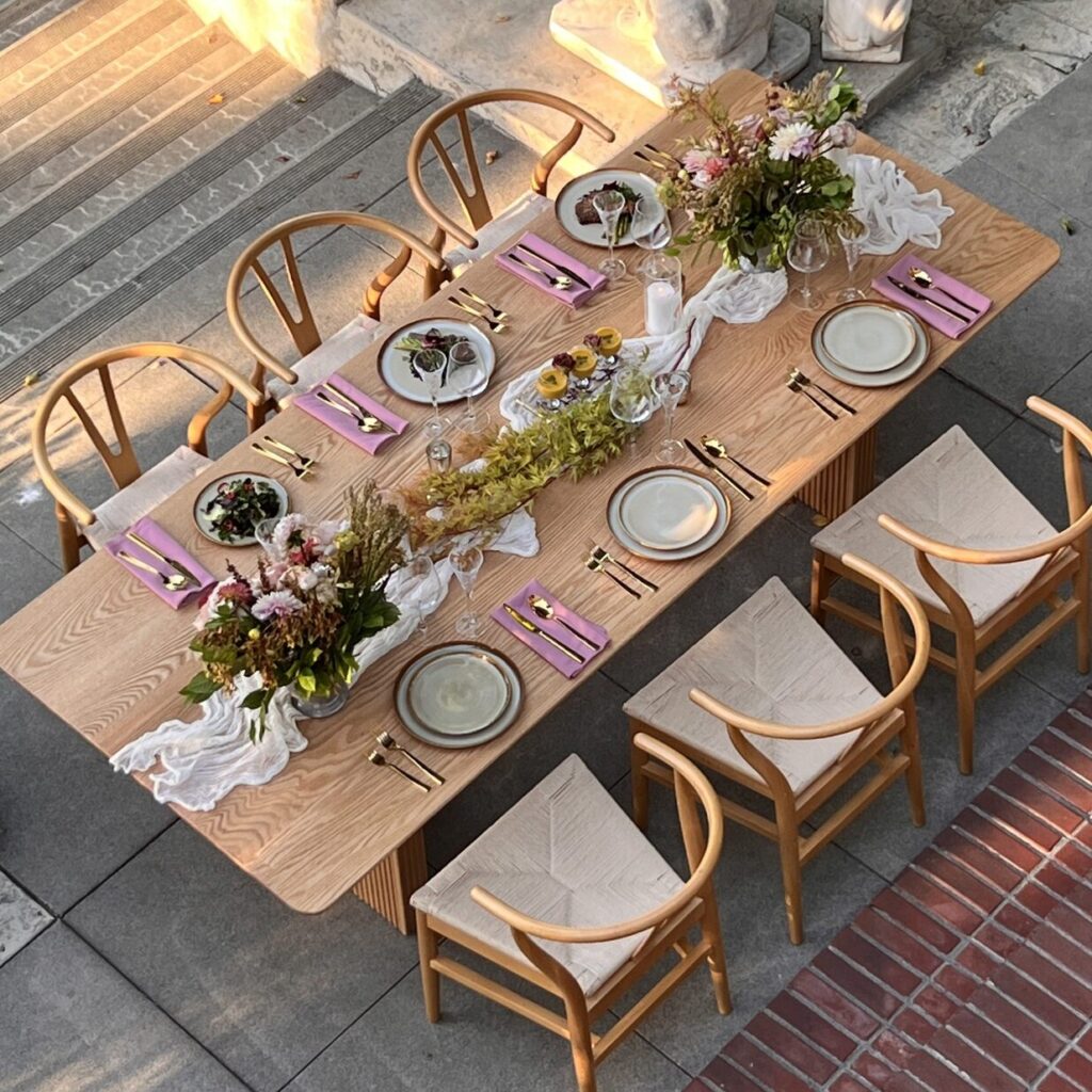 Dining setup — Carlsbad Table, Y Style Modern Chair | Vogue Rentals