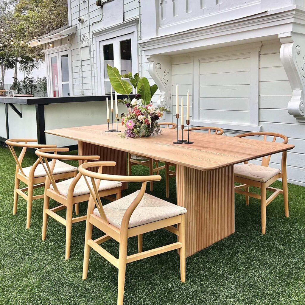 Dining setup — Carlsbad Table, Y Style Modern Chair | Vogue Rentals