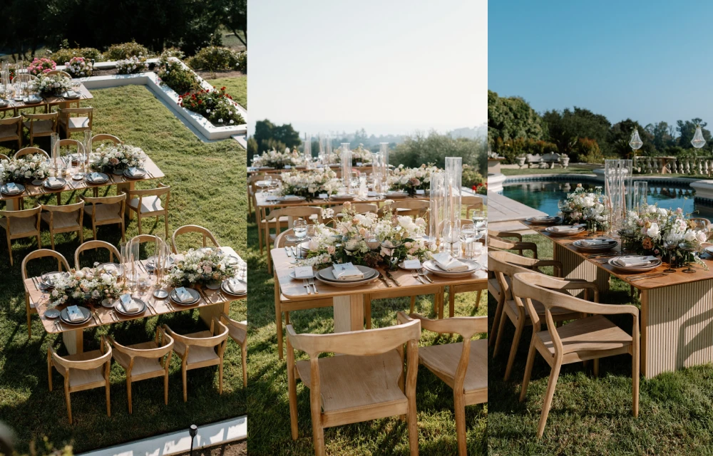 Dining setup — Carlsbad Table, Nordic Armchair | Vogue Rentals