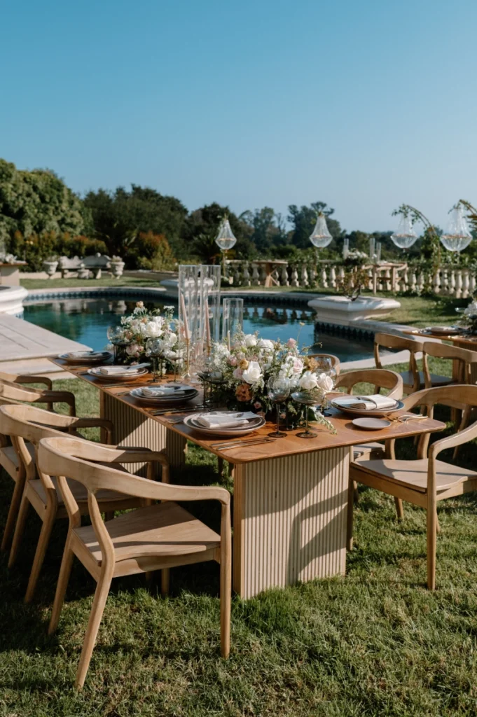Dining setup — Carlsbad Table, Nordic Armchair | Vogue Rentals