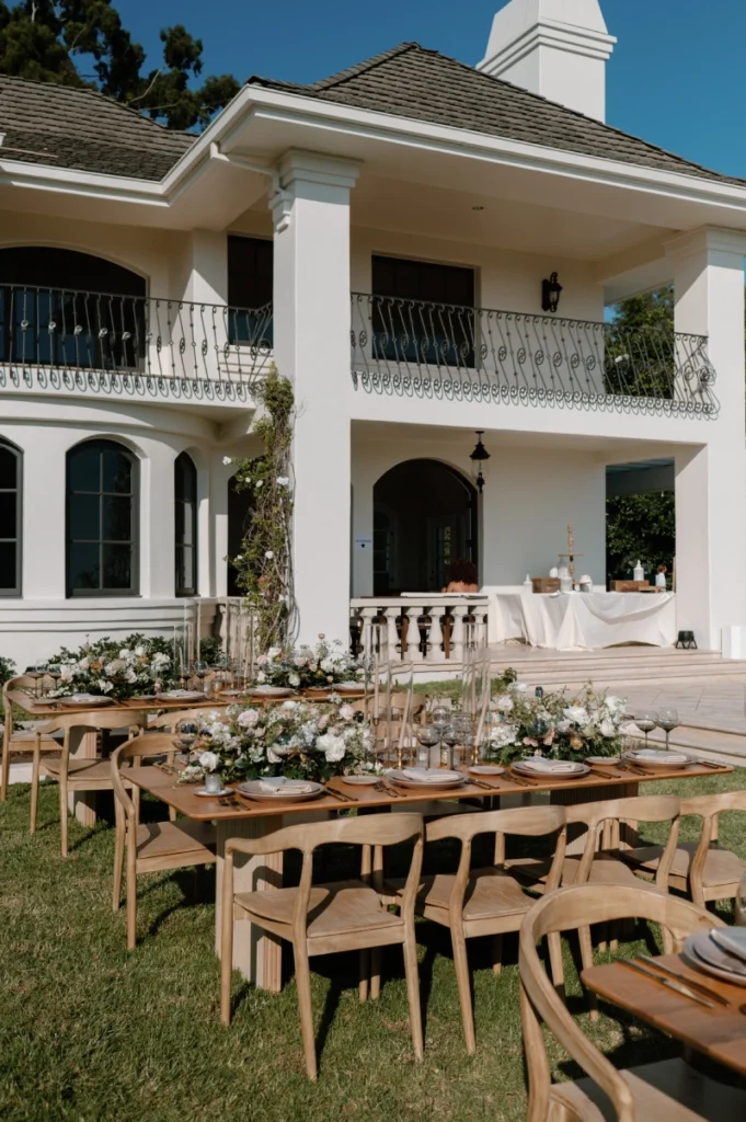 Dining setup — Carlsbad Table, Nordic Armchair | Vogue Rentals