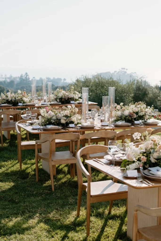 Dining setup — Carlsbad Table, Nordic Armchair | Vogue Rentals