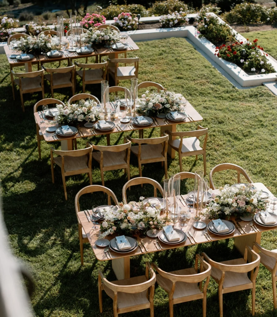 Dining setup — Carlsbad Table, Nordic Armchair | Vogue Rentals