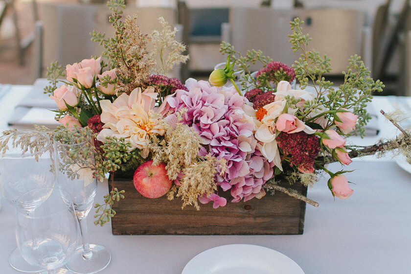 rustic spring wedding centerpiece in planter.full » event rentals » Vogue.Rentals