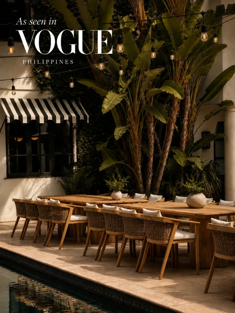 Dining setup — Aurelle Dining Table, Ubud Teak Chair | Vogue Rentals