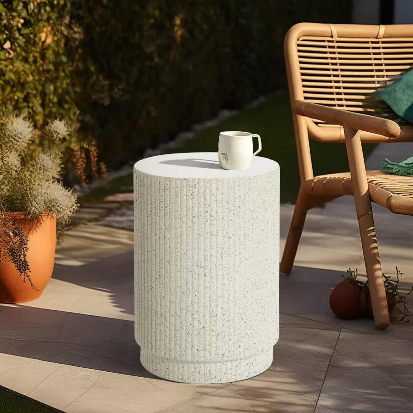 Ivory White Cement Round Side Table - Image 3