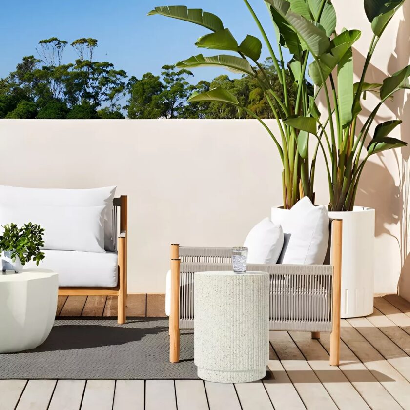 Ivory White Cement Round Side Table - Image 2
