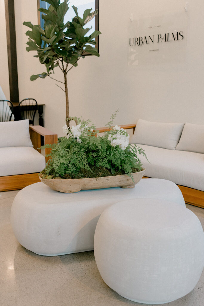 Lounge setup — Harmony Sofa, Aspen Lounge Chair, Tranquil Coffee Table | Vogue Rentals