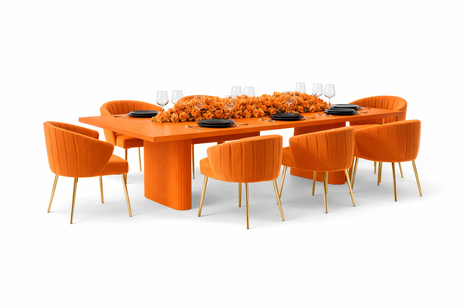 Statement dining installation in orange