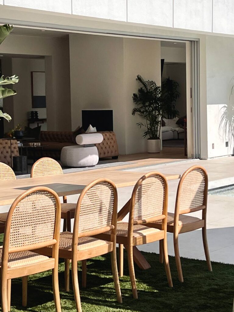 Dining setup — Temecula X-Frame Table, Modern Weaver Chair | Vogue Rentals