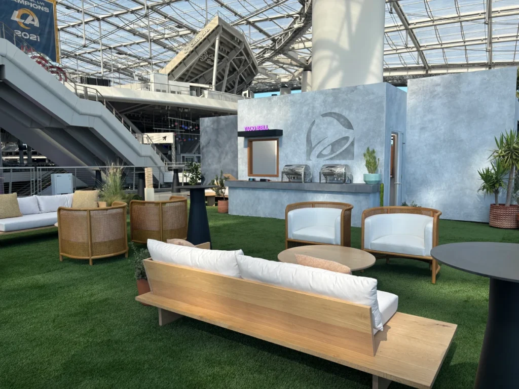 Lounge setup — Muir Sofa, Sierra Lounge Chair, Morro Coffee Table | Vogue Rentals